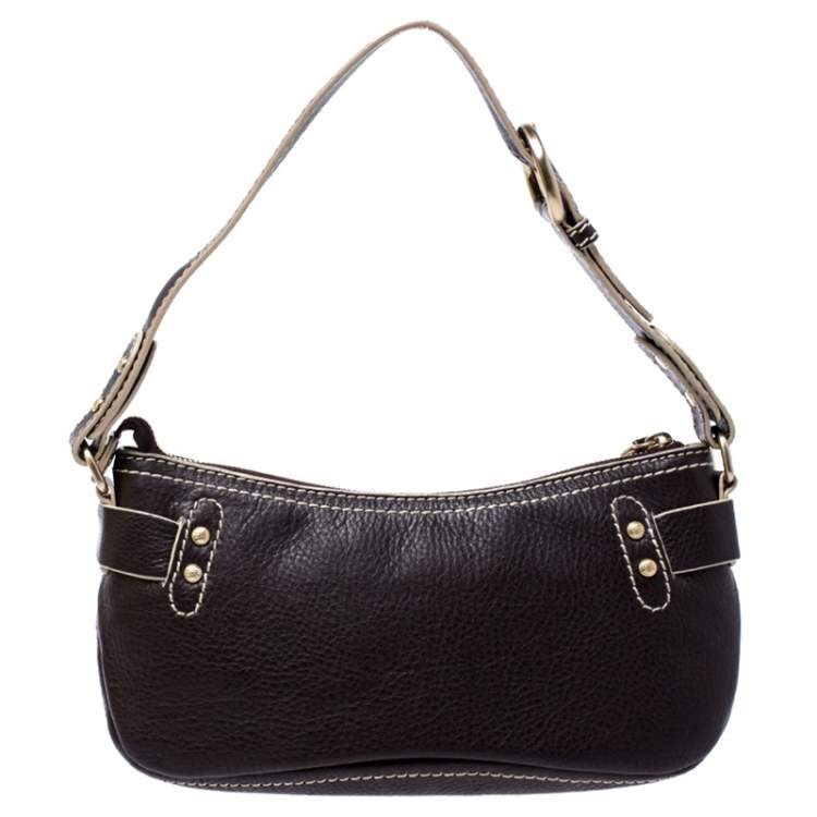 Pre Owned Lancel Dark Brown Leather Shoulder Bag