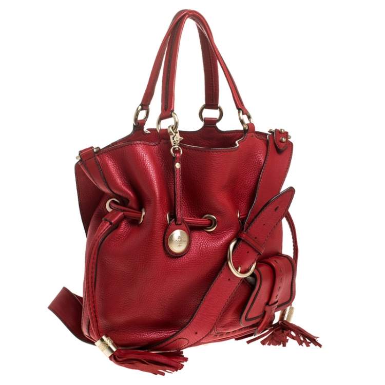 Pre Owned Lancel Red Leather Premiere Flirt Bucket Shoulder Bag