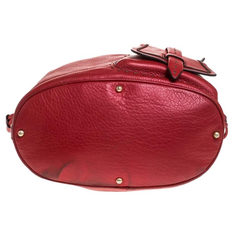 Pre Owned Lancel Red Leather Premiere Flirt Bucket Shoulder Bag