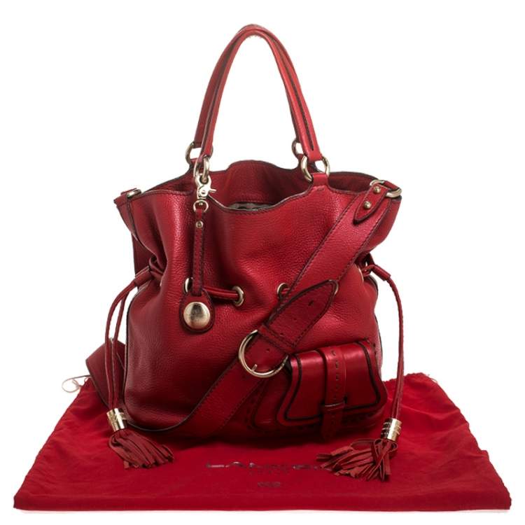 Pre Owned Lancel Red Leather Premiere Flirt Bucket Shoulder Bag