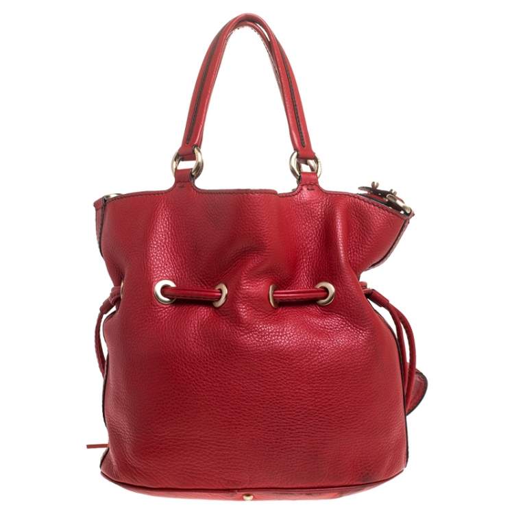 Pre Owned Lancel Red Leather Premiere Flirt Bucket Shoulder Bag