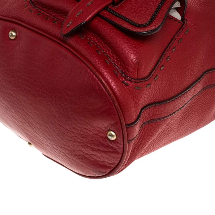 Pre Owned Lancel Red Leather Premiere Flirt Bucket Shoulder Bag