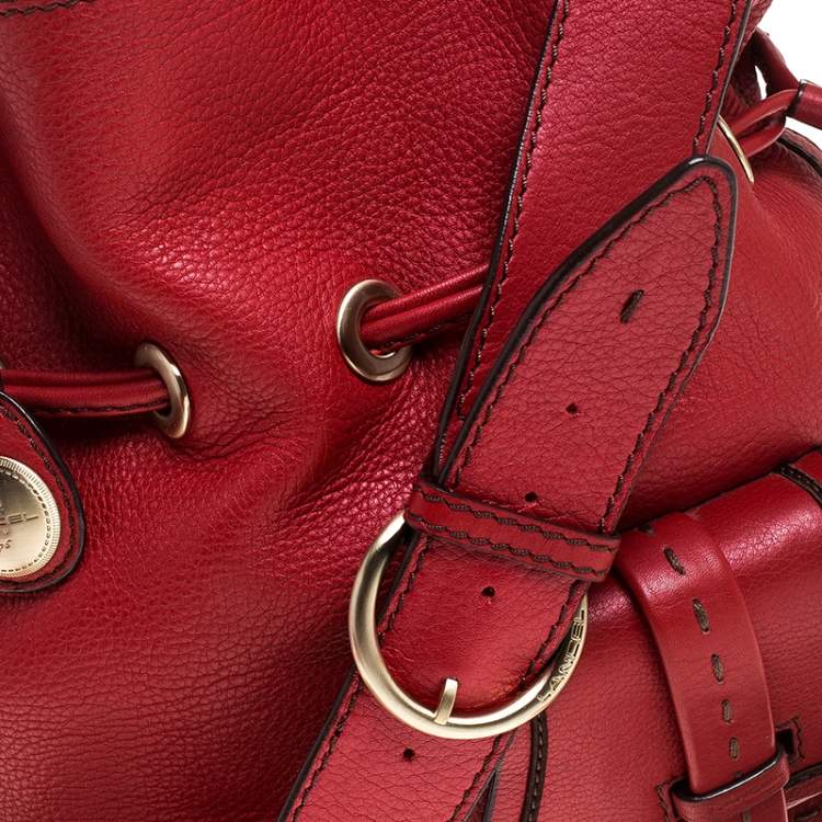 Pre Owned Lancel Red Leather Premiere Flirt Bucket Shoulder Bag