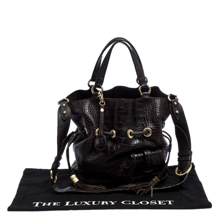 Pre Owned Lancel Brown Croc Embossed Leather Premier Flirt Bucket Bag
