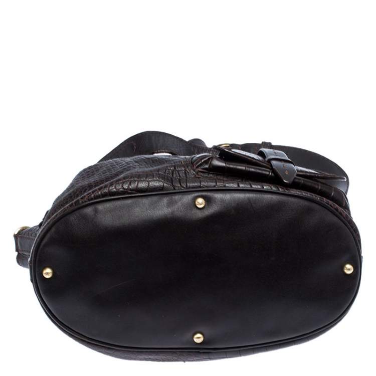 Pre Owned Lancel Brown Croc Embossed Leather Premier Flirt Bucket Bag