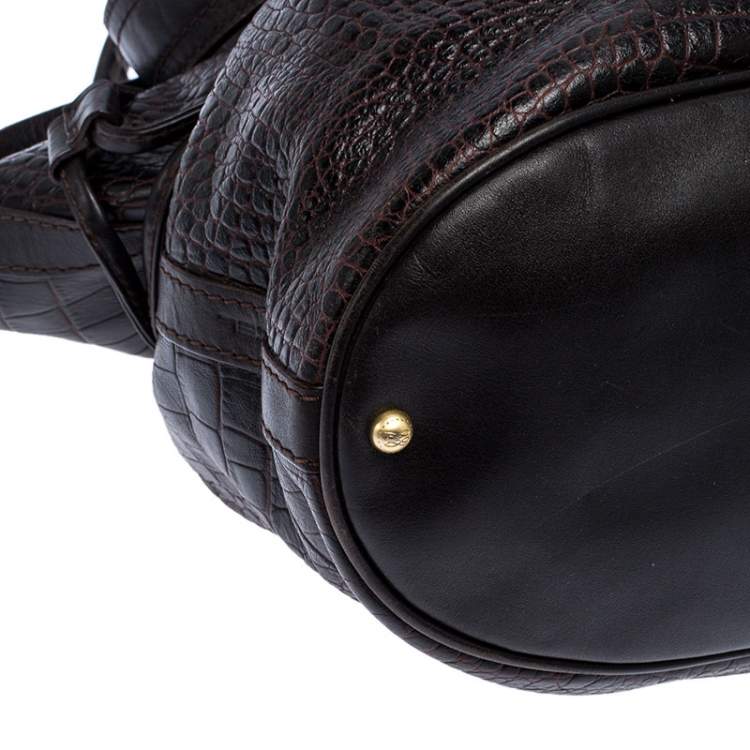 Pre Owned Lancel Brown Croc Embossed Leather Premier Flirt Bucket Bag