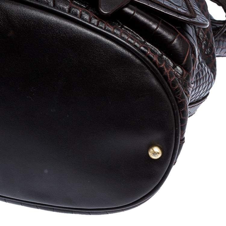 Pre Owned Lancel Brown Croc Embossed Leather Premier Flirt Bucket Bag