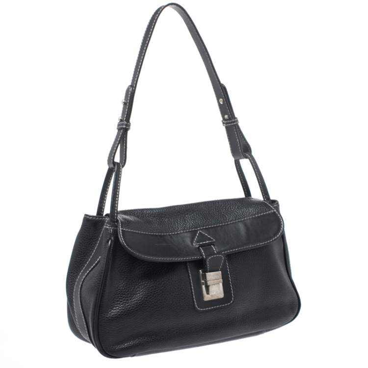 Pre Owned Lancel Black Leather Flap Shoulder Bag