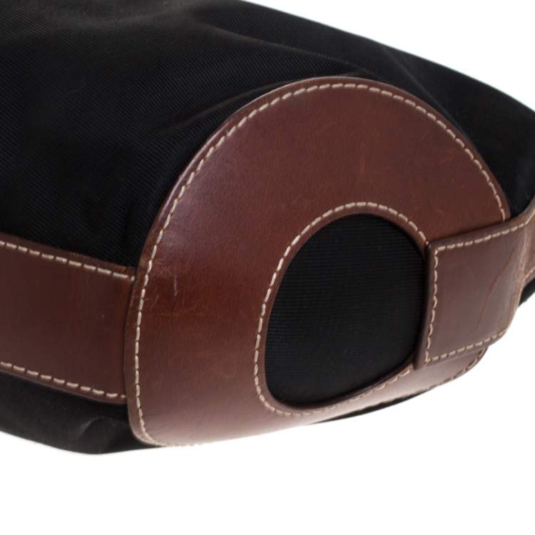 Pre Owned Lancel Black/Brown Nylon and Leather Small Miss Bowling Shoulder Bag