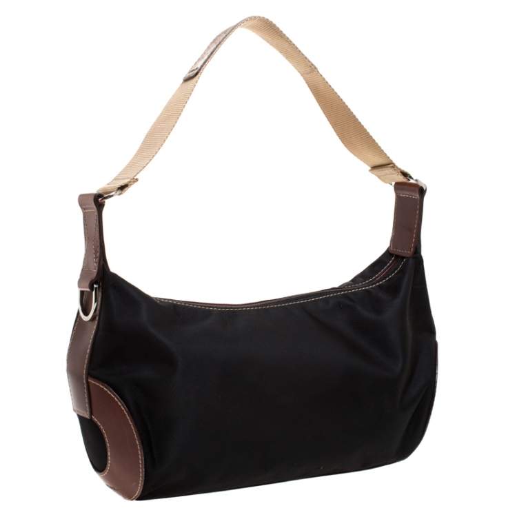 Pre Owned Lancel Black/Brown Nylon and Leather Small Miss Bowling Shoulder Bag