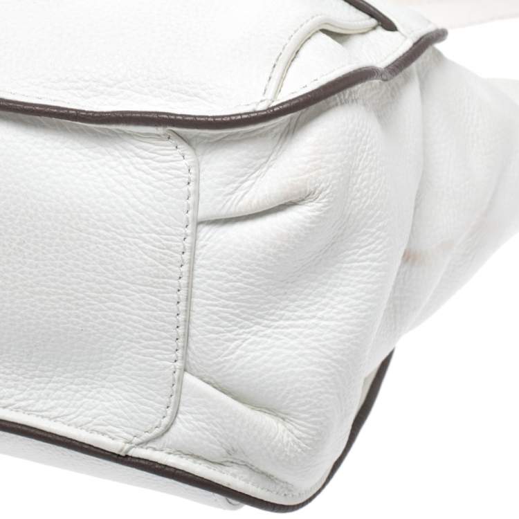Pre Owned Lancel White Leather Front Pocket Shoulder Bag