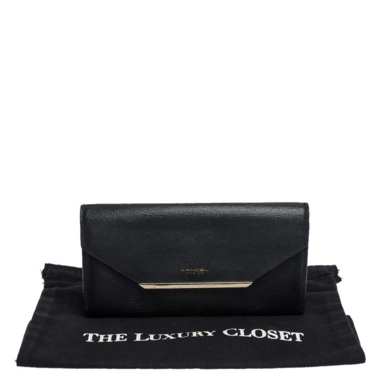 Pre Owned Lancel Black Leather Envelope Flap Wallet