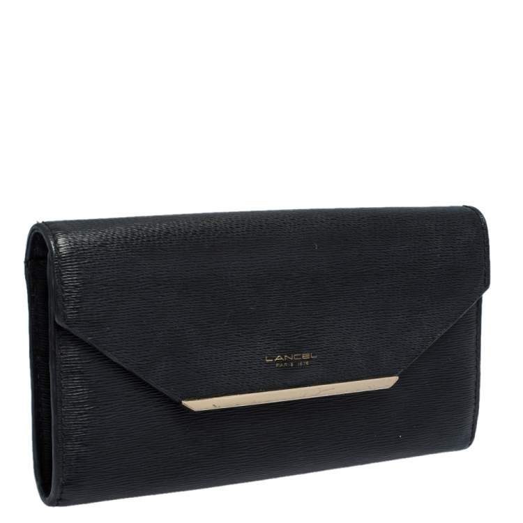 Pre Owned Lancel Black Leather Envelope Flap Wallet