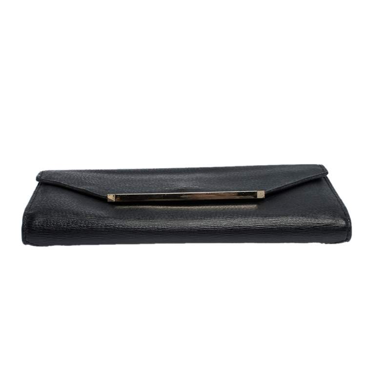 Pre Owned Lancel Black Leather Envelope Flap Wallet