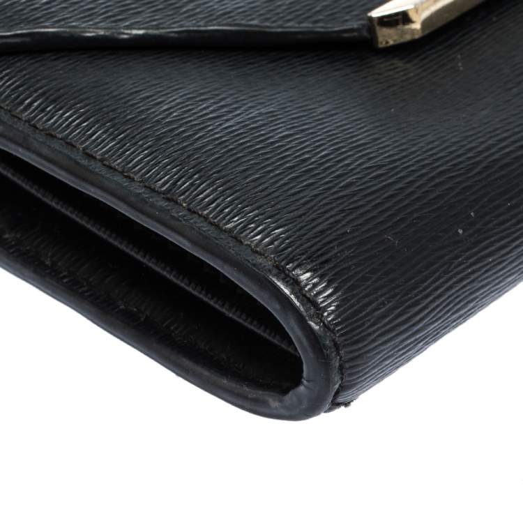 Pre Owned Lancel Black Leather Envelope Flap Wallet