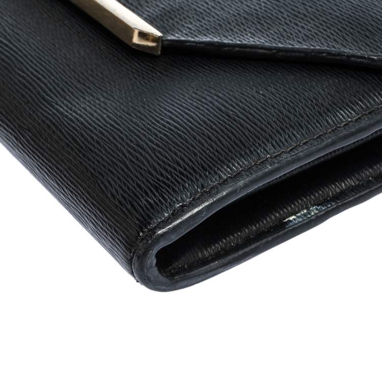 Pre Owned Lancel Black Leather Envelope Flap Wallet