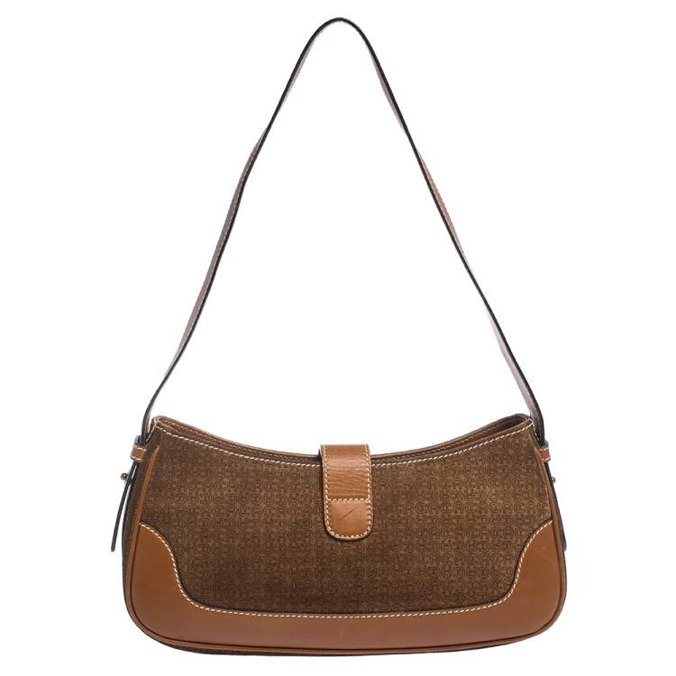 Pre Owned Aigner Brown Suede and Leather Shoulder Bag