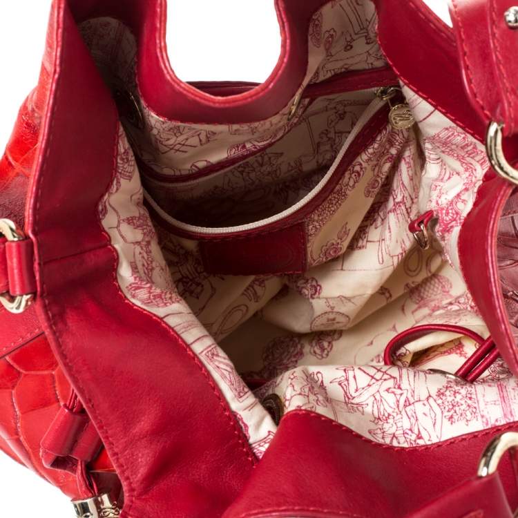 Pre Owned Lancel Red Croc Embossed Leather Premier Flirt Bucket Bag