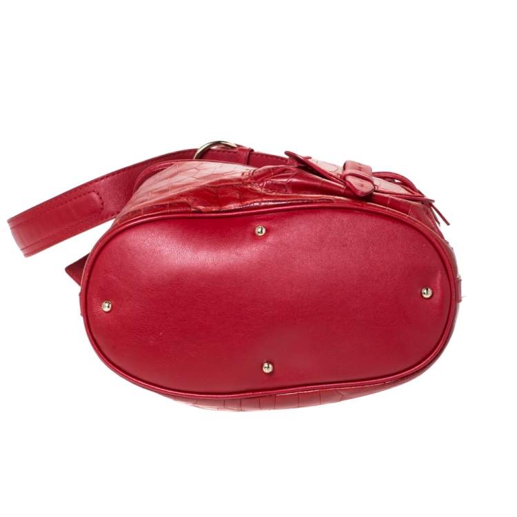 Pre Owned Lancel Red Croc Embossed Leather Premier Flirt Bucket Bag