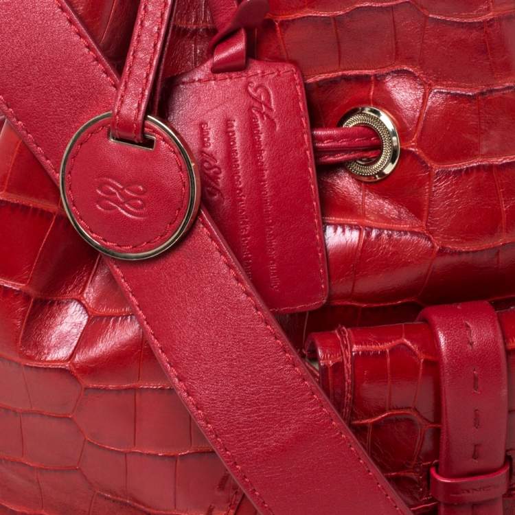 Pre Owned Lancel Red Croc Embossed Leather Premier Flirt Bucket Bag