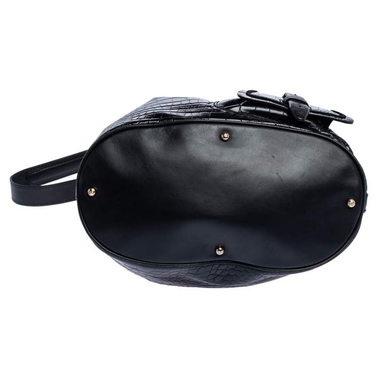 Pre Owned Lancel Black Croc Embossed Leather Premiere Flirt Bucket Shoulder Bag