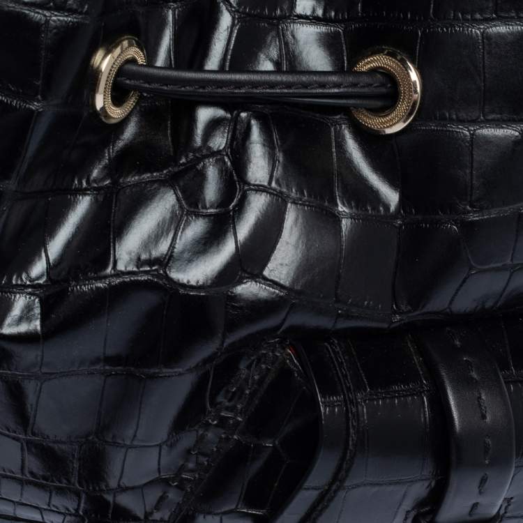 Pre Owned Lancel Black Croc Embossed Leather Premiere Flirt Bucket Shoulder Bag