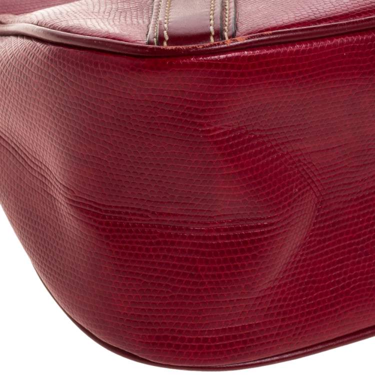 Pre Owned Lancel Red Textured Leather Shoulder Bag