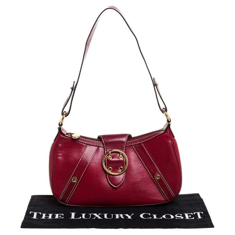 Pre Owned Lancel Red Textured Leather Shoulder Bag