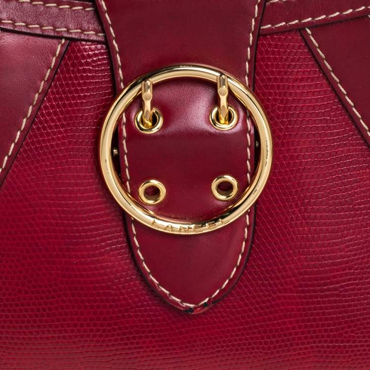 Pre Owned Lancel Red Textured Leather Shoulder Bag