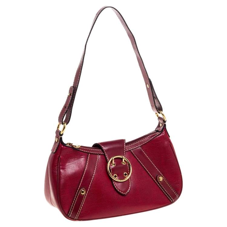 Pre Owned Lancel Red Textured Leather Shoulder Bag