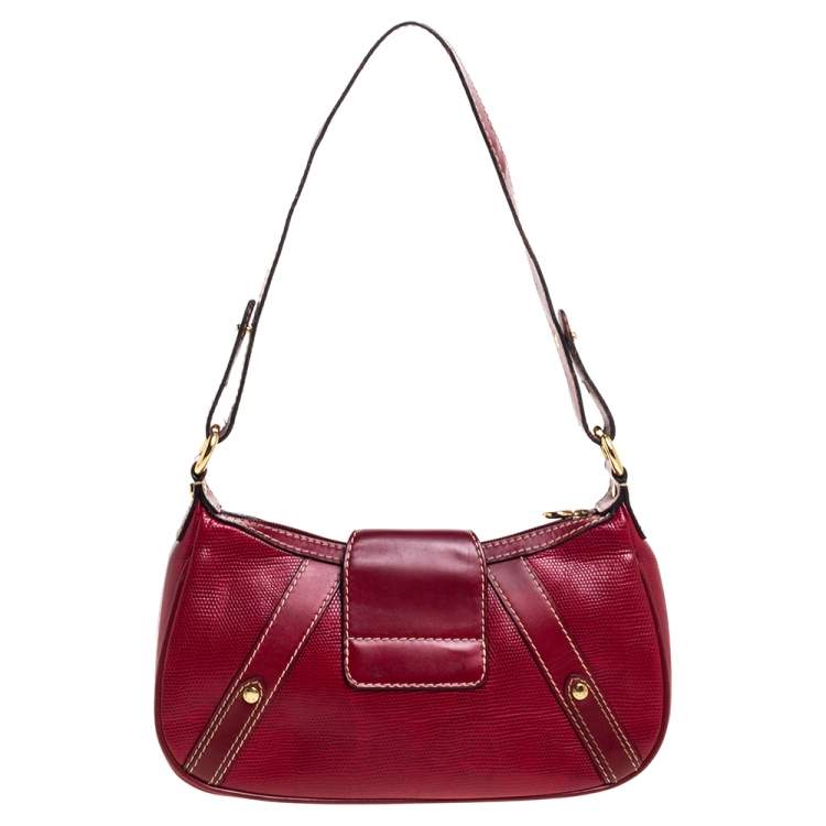 Pre Owned Lancel Red Textured Leather Shoulder Bag