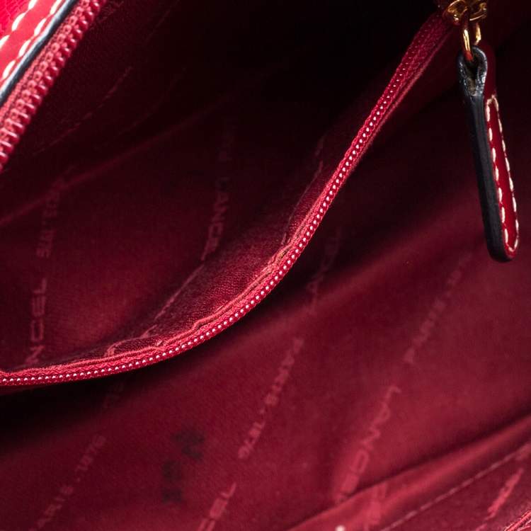 Pre Owned Lancel Red Textured Leather Shoulder Bag
