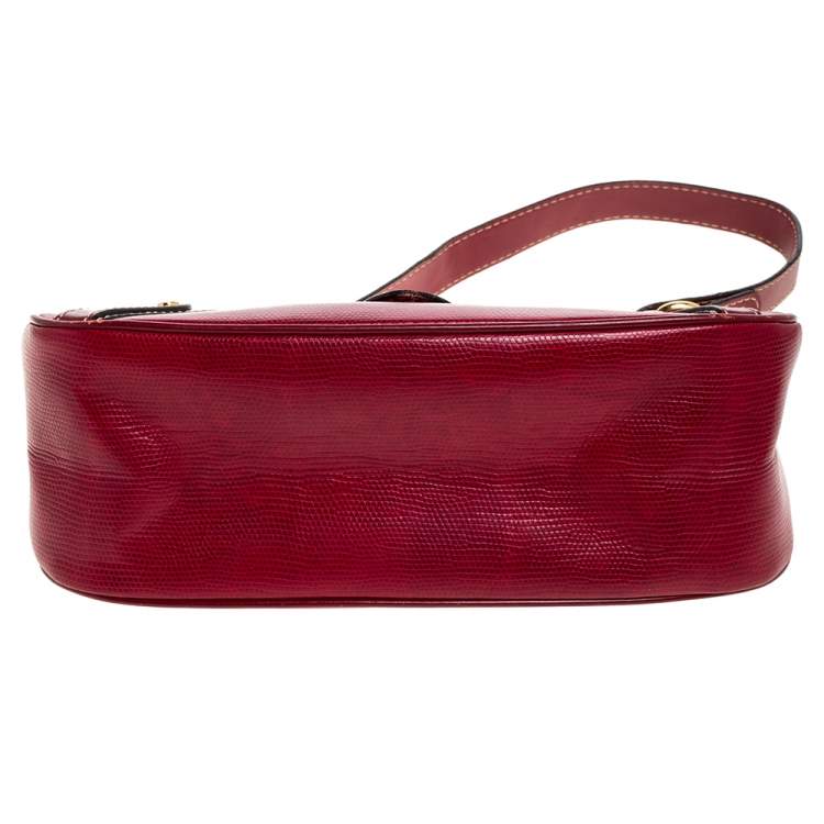 Pre Owned Lancel Red Textured Leather Shoulder Bag