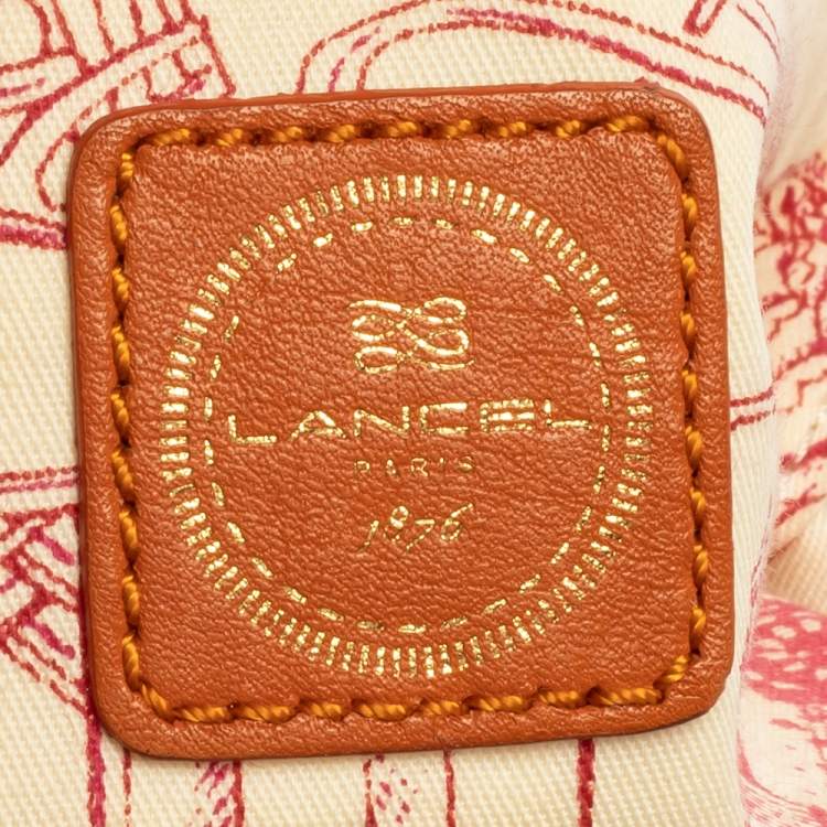 Pre Owned Lancel Orange Pleated Leather Flap Tassel Shoulder Bag