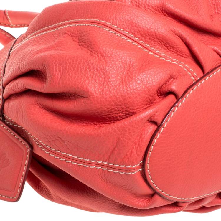 Pre Owned Lancel Coral Orange Leather Zip Satchel 