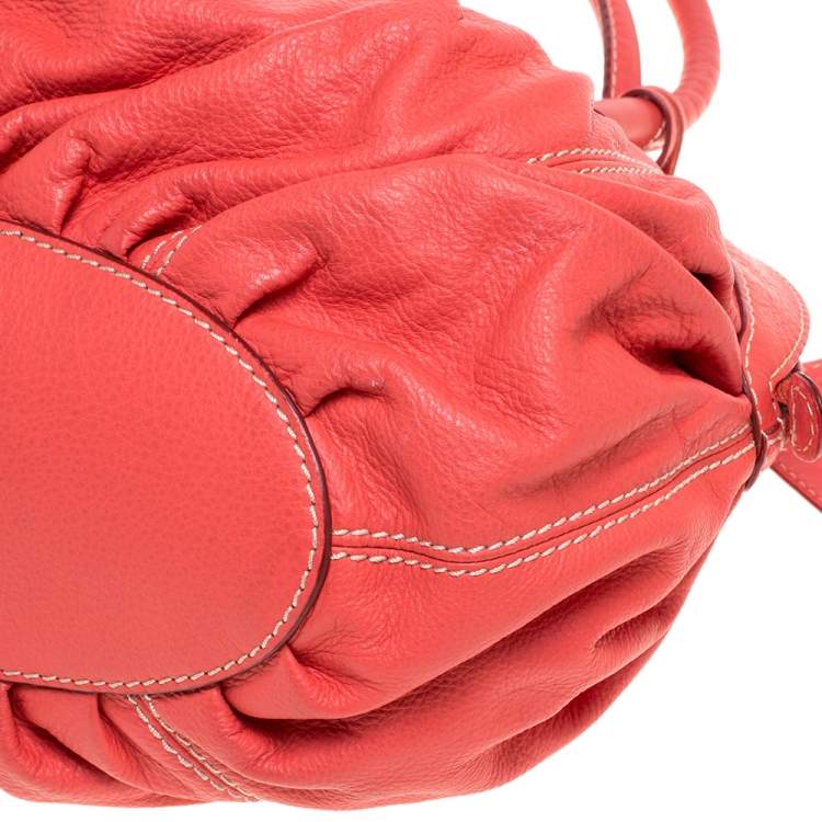 Pre Owned Lancel Coral Orange Leather Zip Satchel 