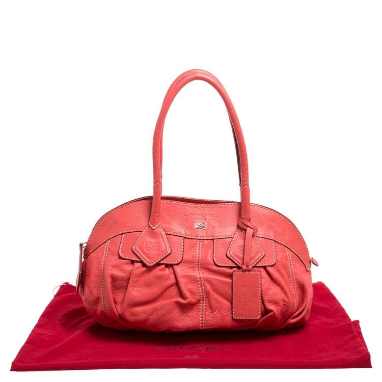 Pre Owned Lancel Coral Orange Leather Zip Satchel 