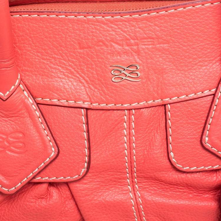 Pre Owned Lancel Coral Orange Leather Zip Satchel 