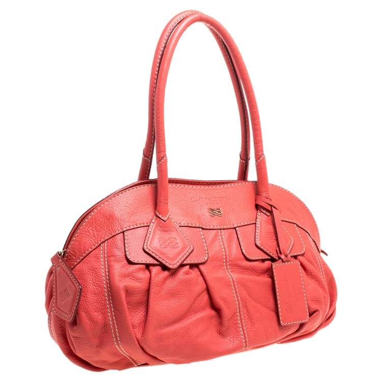 Pre Owned Lancel Coral Orange Leather Zip Satchel 