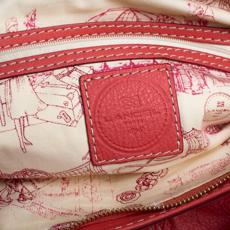 Pre Owned Lancel Coral Orange Leather Zip Satchel 