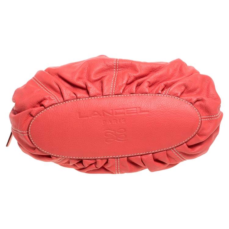 Pre Owned Lancel Coral Orange Leather Zip Satchel 