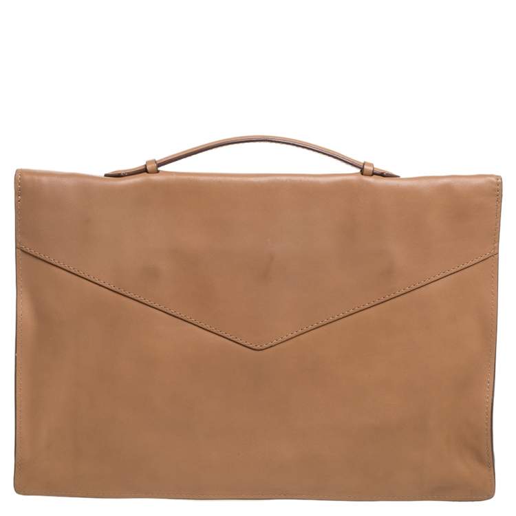 Pre Owned Lancel Tan Leather Envelope Flap Clutch Bag