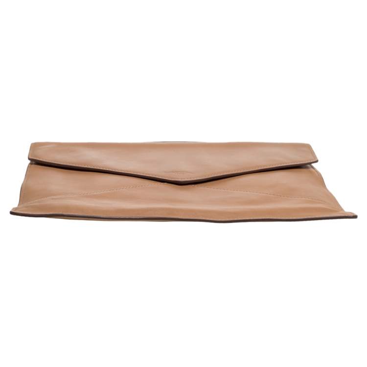 Pre Owned Lancel Tan Leather Envelope Flap Clutch Bag