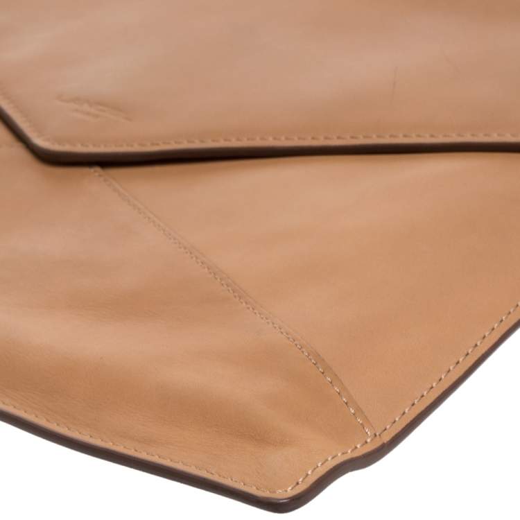 Pre Owned Lancel Tan Leather Envelope Flap Clutch Bag
