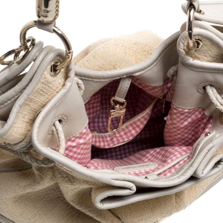 Pre Owned Lancel Beige/Cream Tweed and Leather Le Brigitte Bardot Hobo