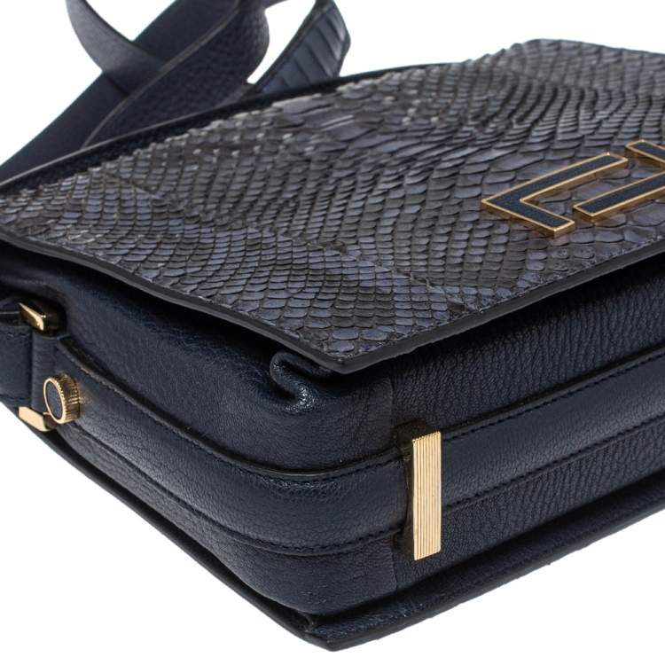 Pre Owned Lancel Blue Python Pia Shoulder Bag