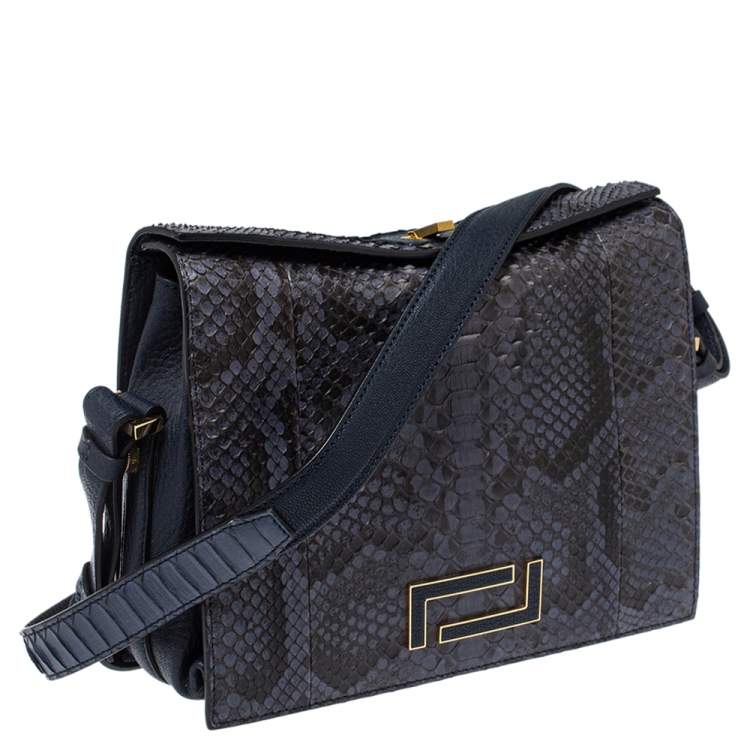 Pre Owned Lancel Blue Python Pia Shoulder Bag