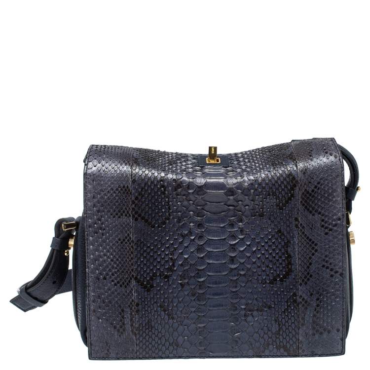 Pre Owned Lancel Blue Python Pia Shoulder Bag