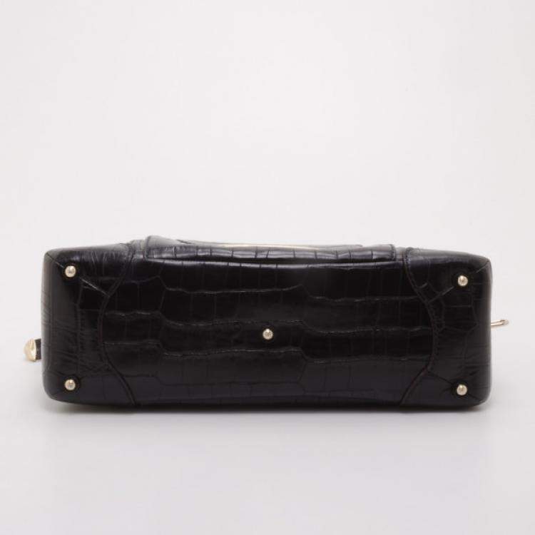 Pre Owned Lancel Black Embossed Large Adjani Satchel