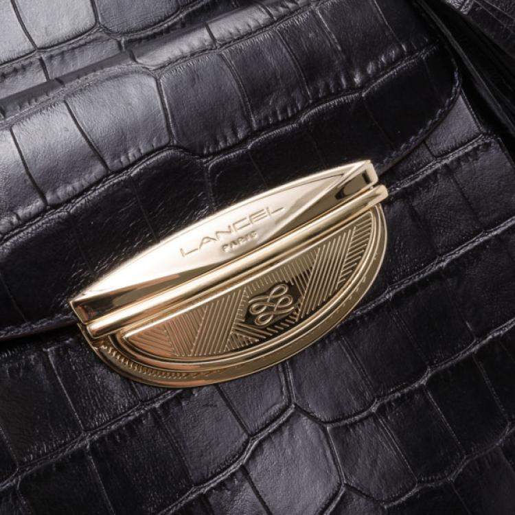 Pre Owned Lancel Black Embossed Large Adjani Satchel